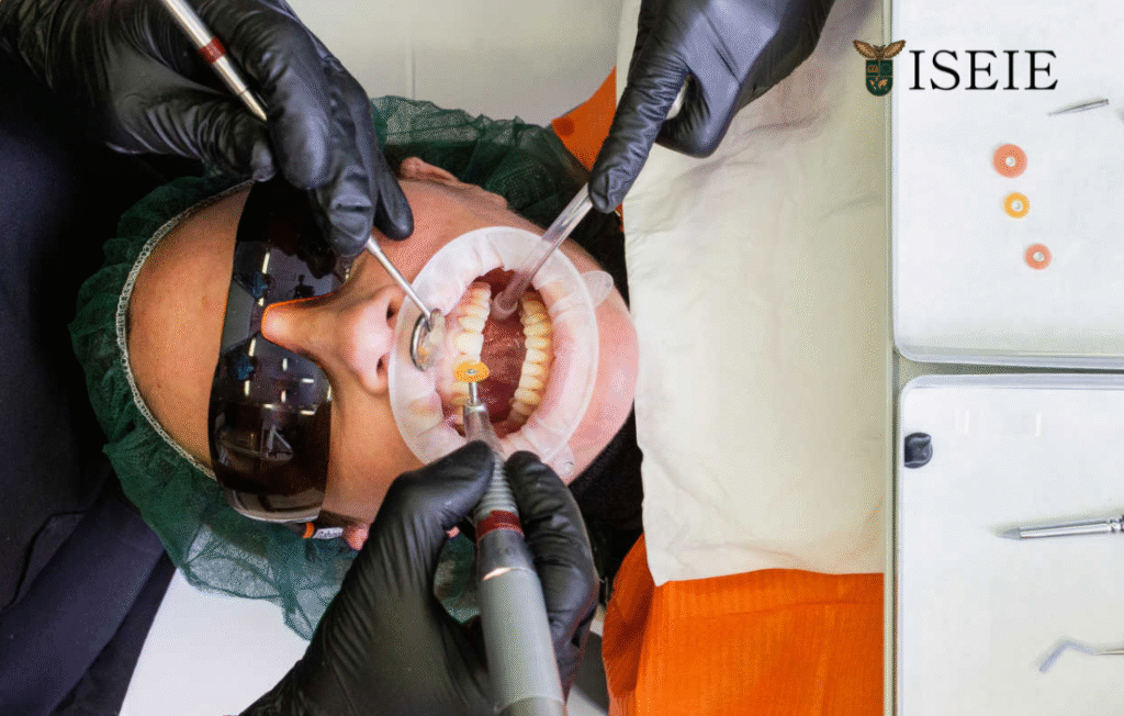 Diplomado de odontología con certificación internacional Odontólogo practicando lo aprendido en el diplomado de odontología de ISEIE