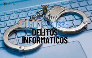 Un mapa de Europa con un candado digital y un código, representando la normativa europea sobre delitos informáticos y la ciberseguridad.