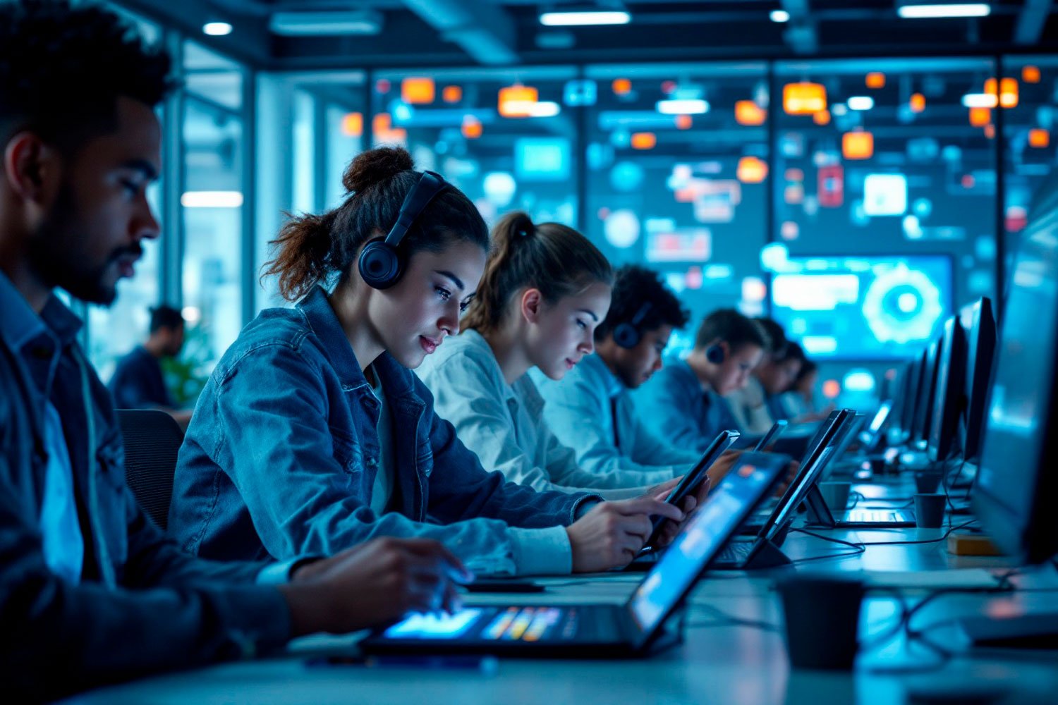 Docente interactuando con recursos digitales en una capacitación tecnológica